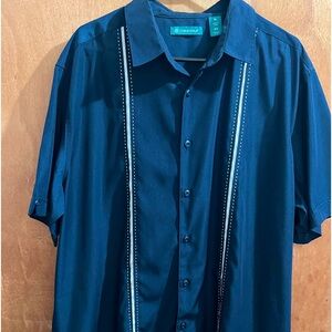 Cubavera Short Sleeve Relaxed Fit Blue White Trim XL